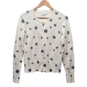 Gap Long Sleeve Front Button Daisy Print Sweater Cardigan Size M